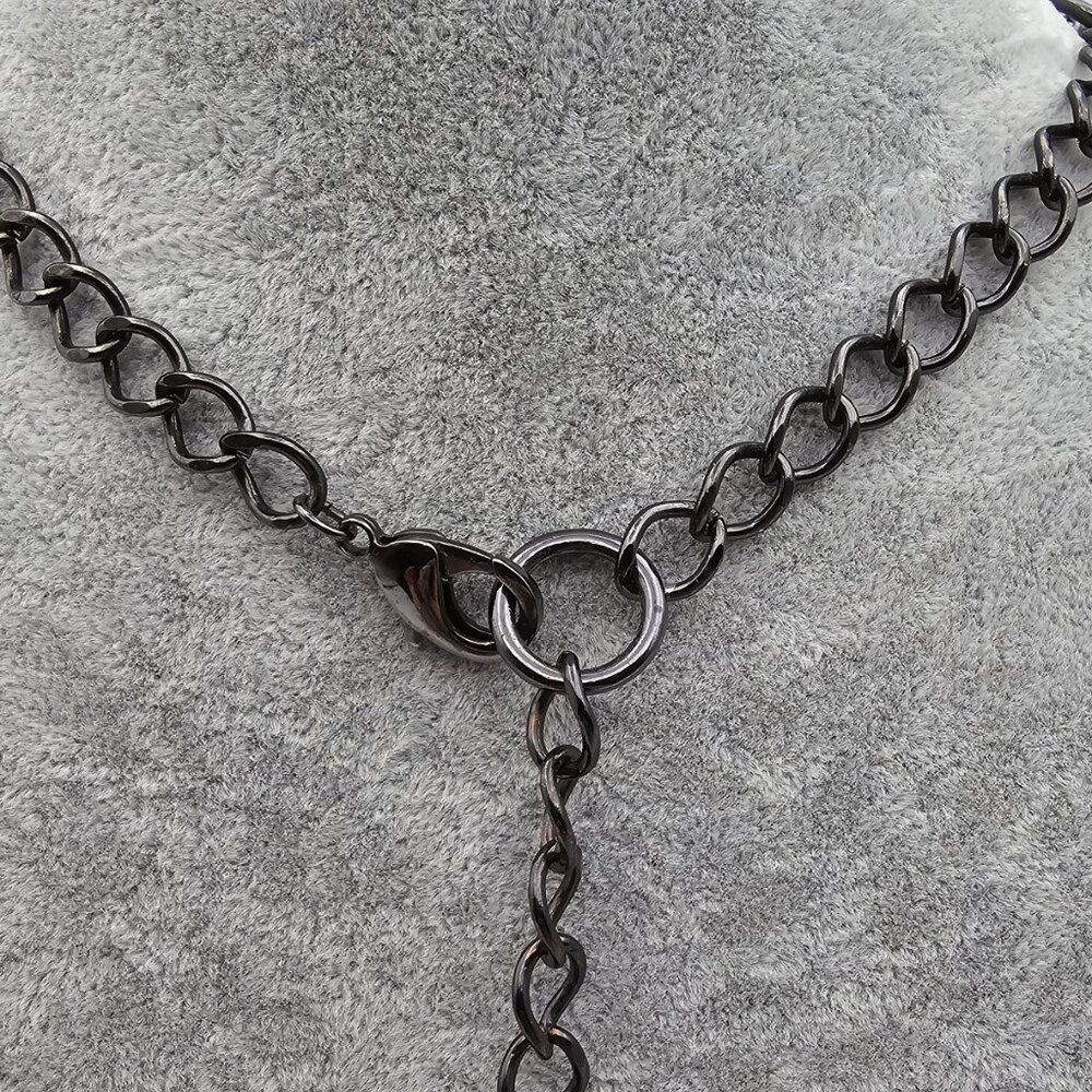 Chandelier Necklace with Blackened Metal, Faux Gray Pearls & Beads - 16" - 19" - Picture 7 of 7